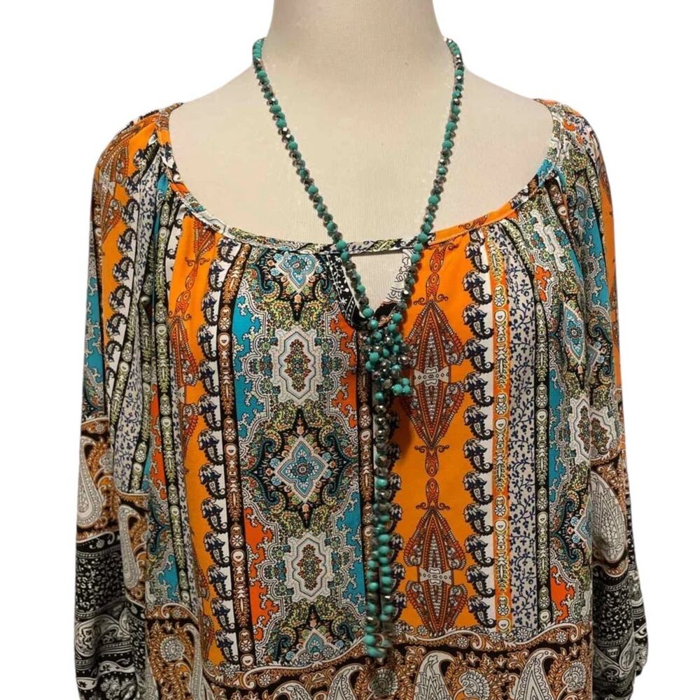 Janette Plus 2X‎ Mixed Print Long Sleeve Scoop Neck Blouse